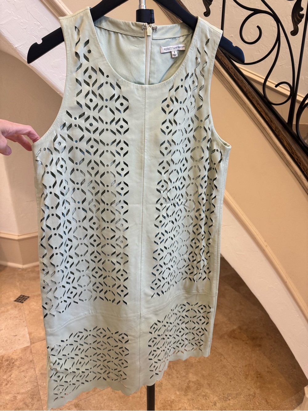 NWOT Never Worn Rebecca Minkoff Mint Green Laser-Cut Lambskin Leather Dress